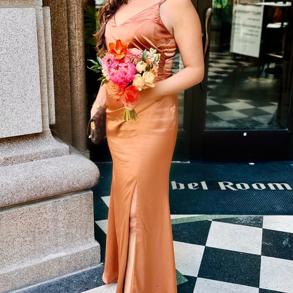 Revelry Rory Satin Bridesmaid Dress in Copper